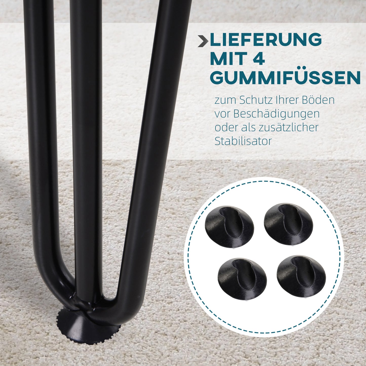 HOMCOM Tischbein-Set, 4 Stahl-Tischbeine, Gabel-Design, 40 kg belastbar, Schwarz