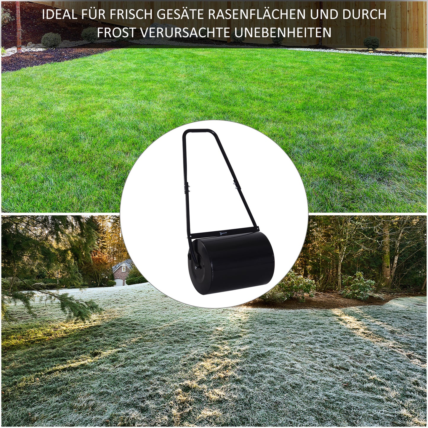 Outsunny Rasenwalze mit U-Griff, Gartenwalze, Gartenrolle, 40 cm Durchmesser, 60 L Wasser-/Sandfüllung, Metall, Schwarz 57 x 40 x 123 cm
