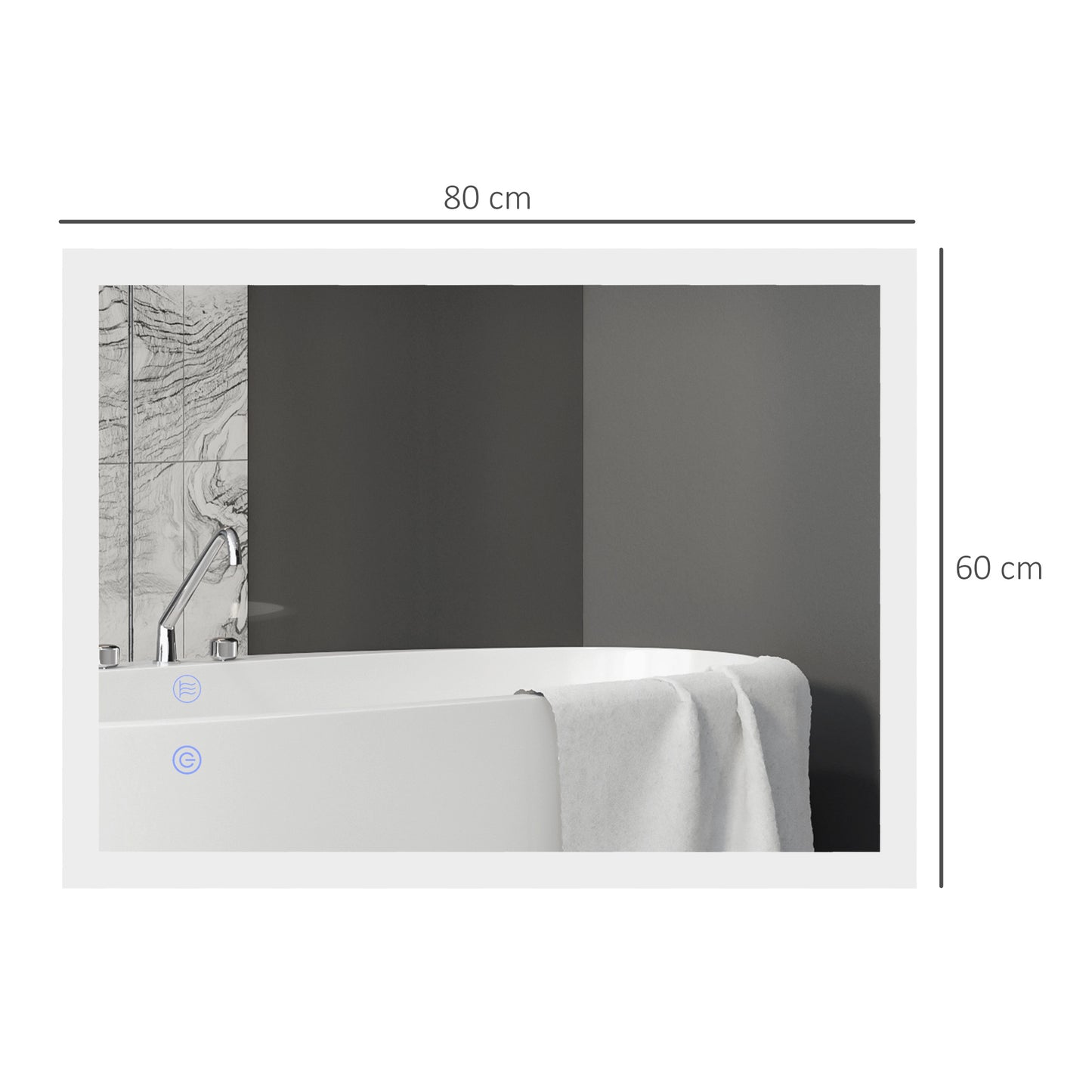 kleankin LED Badezimmerspiegel, Hintergrundbeleuchtung, Touch-Funktion, Memory-Funktion, kein Beschlagen, 80 x 60 cm