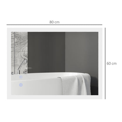 kleankin LED Badezimmerspiegel, Hintergrundbeleuchtung, Touch-Funktion, Memory-Funktion, kein Beschlagen, 80 x 60 cm