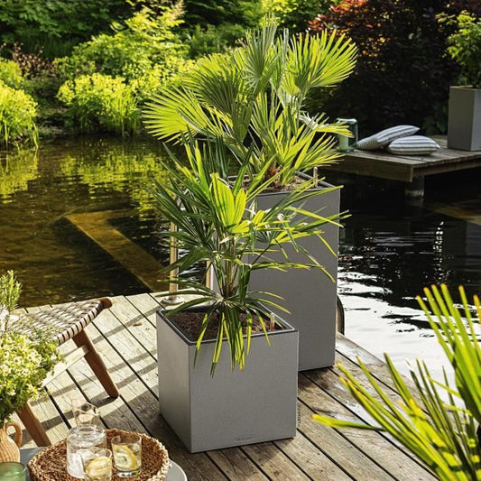 LECHUZA Canto Stone Column 40 flower pot - complete LED kit, stone gray