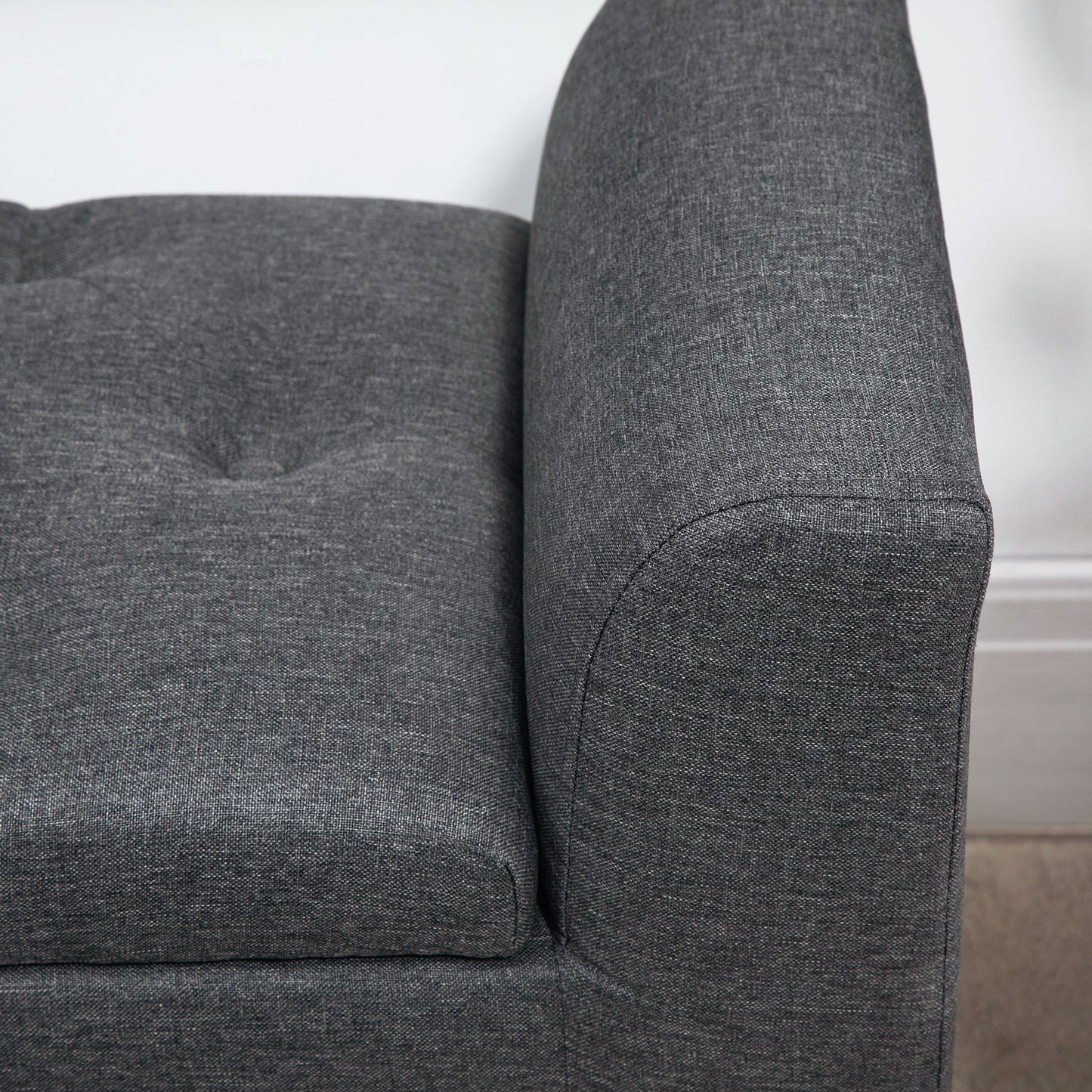HOMCOM Sitzbank mit Stauraum, Polsterbank mit Leinenoptik, Holzbeine, Bettbank belastbar bis 130 kg, für Wohnzimmer Schlafzimmer Flur, 116 x 44 x 58 cm Dunkelgrau