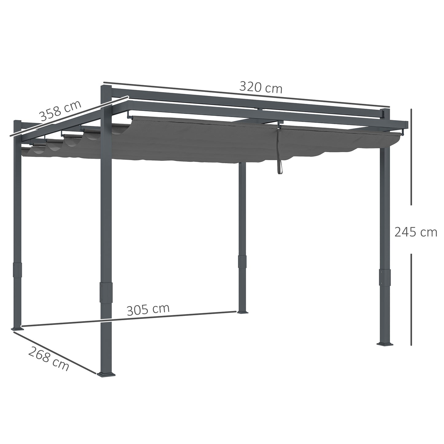 Outsunny Pergola Pavillon ca. 3,5x3m Aluminium Stabil winterfest Sonnenschutz mit verstellbares Schiebedach Grau