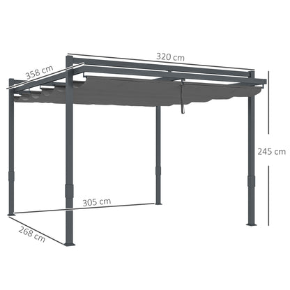 Outsunny Pergola Pavillon ca. 3,5x3m Aluminium Stabil winterfest Sonnenschutz mit verstellbares Schiebedach Grau