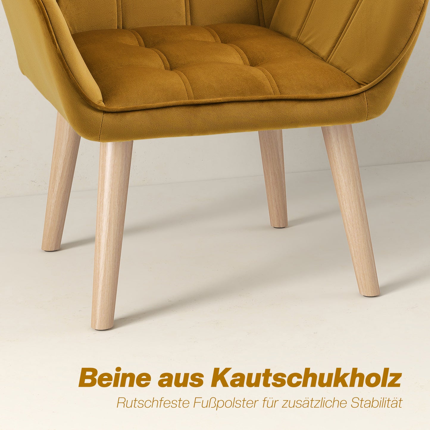 HOMCOM Polstersessel, Akzentsessel, Skandi Design, Samtoptik, bis 120 kg, Kautschukholzbeine, Gelb