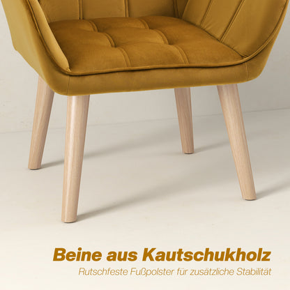HOMCOM Polstersessel, Akzentsessel, Skandi Design, Samtoptik, bis 120 kg, Kautschukholzbeine, Gelb