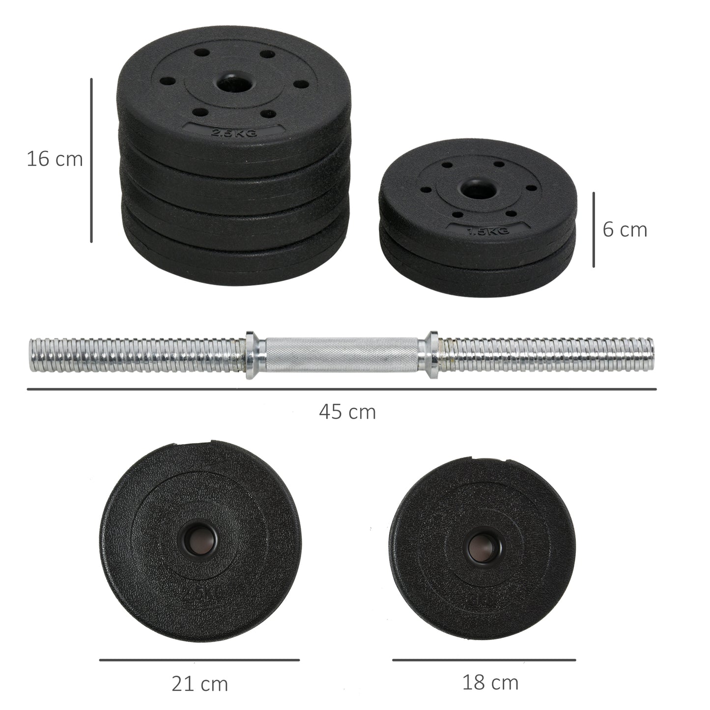 HOMCOM Kurzhantel Set 30KG Hantelset mit Hantelscheiben für Zuhause Büro Fitnessstudio Stahl Kunstleder Schwarz Krafttraining