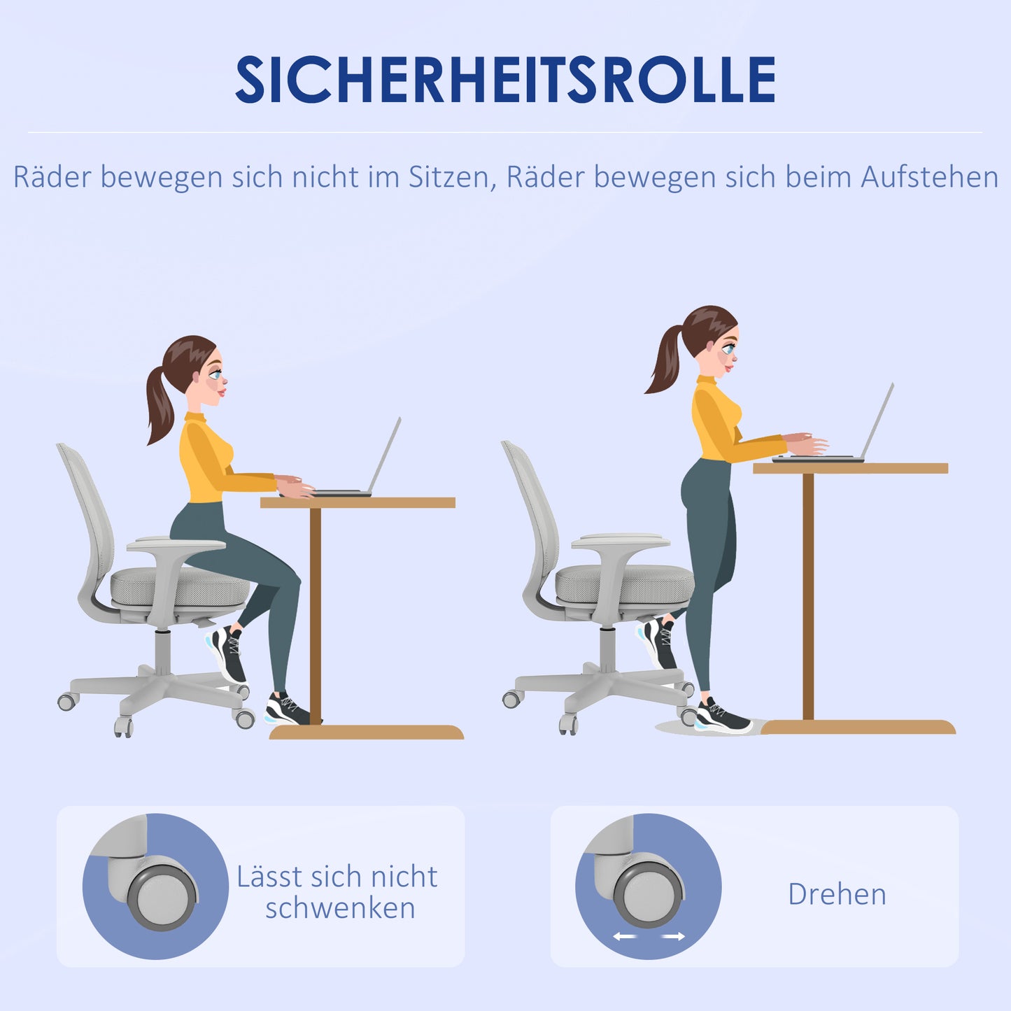 Vinsetto Bürostuhl, Ergonomisch Schreibtischstuhl med Drehfunktion, Höhenverstellbar 55 x 48 x 82,5-94,5 cm Grau