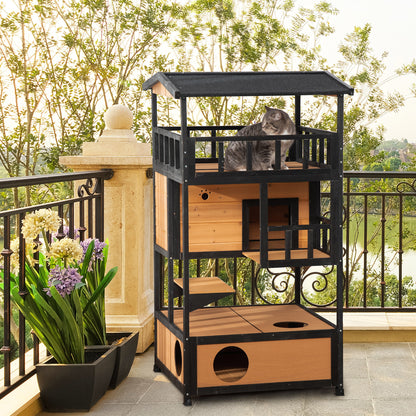 PawHut Katzenhaus Katzenhütte Outdoor Katzenhaus, wetterbeständig, 75,5 cm x 75 cm x 137 cm, Gelb