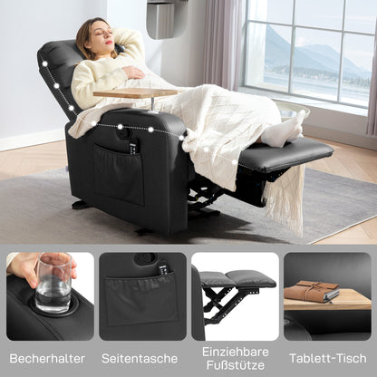 HOMCOM Massagesessel Relaxsessel Liegesessel, 1 Klapptisch, 1 Fußstütze; 77 cm x 93 cm x 105 cm, Schwarz