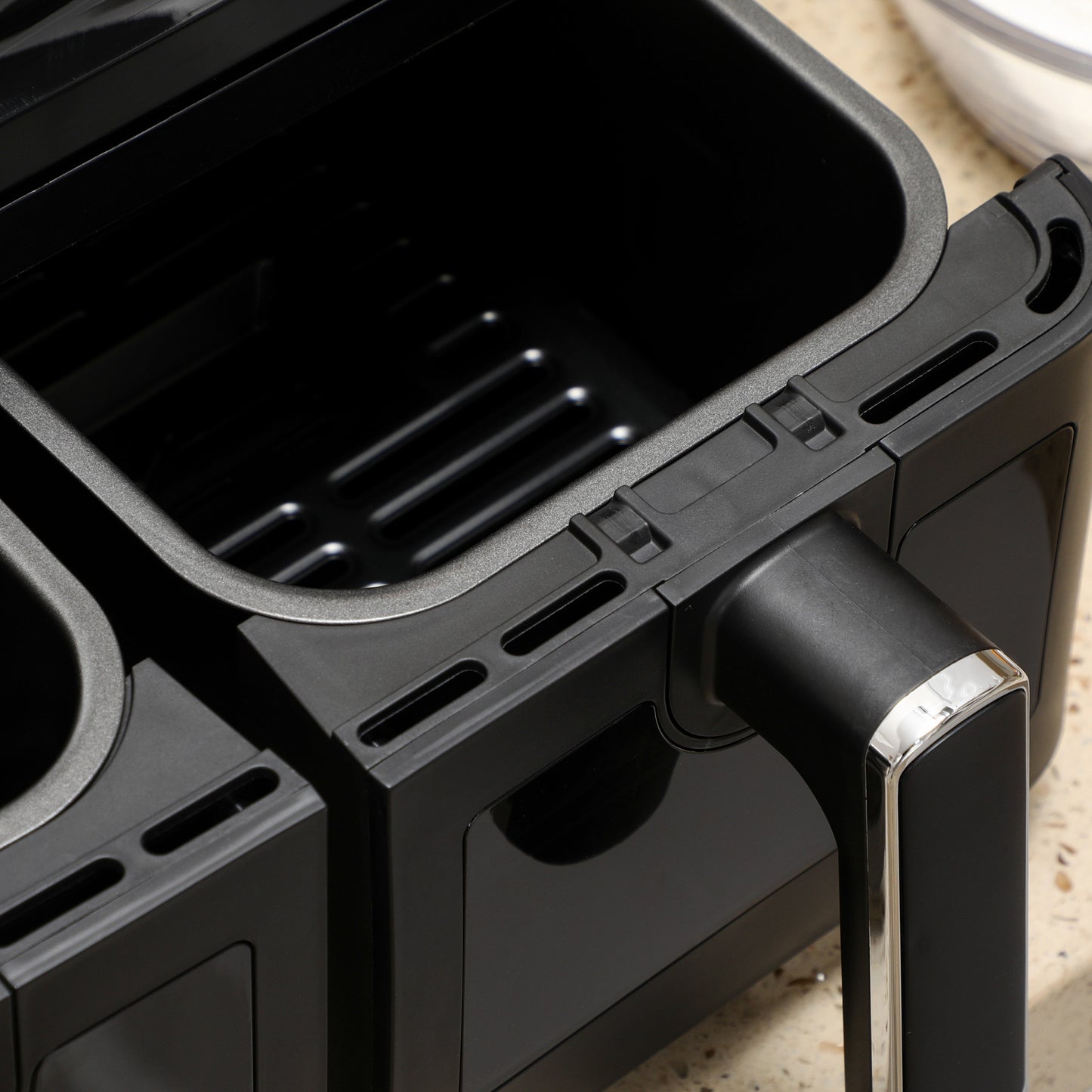 HOMCOM Heißluftfritteuse, 2 Frittierkörbe á 4 Liter, 8 Programme, Licht, Timer, 38,5 x 38 x 30,5 cm, Schwarz