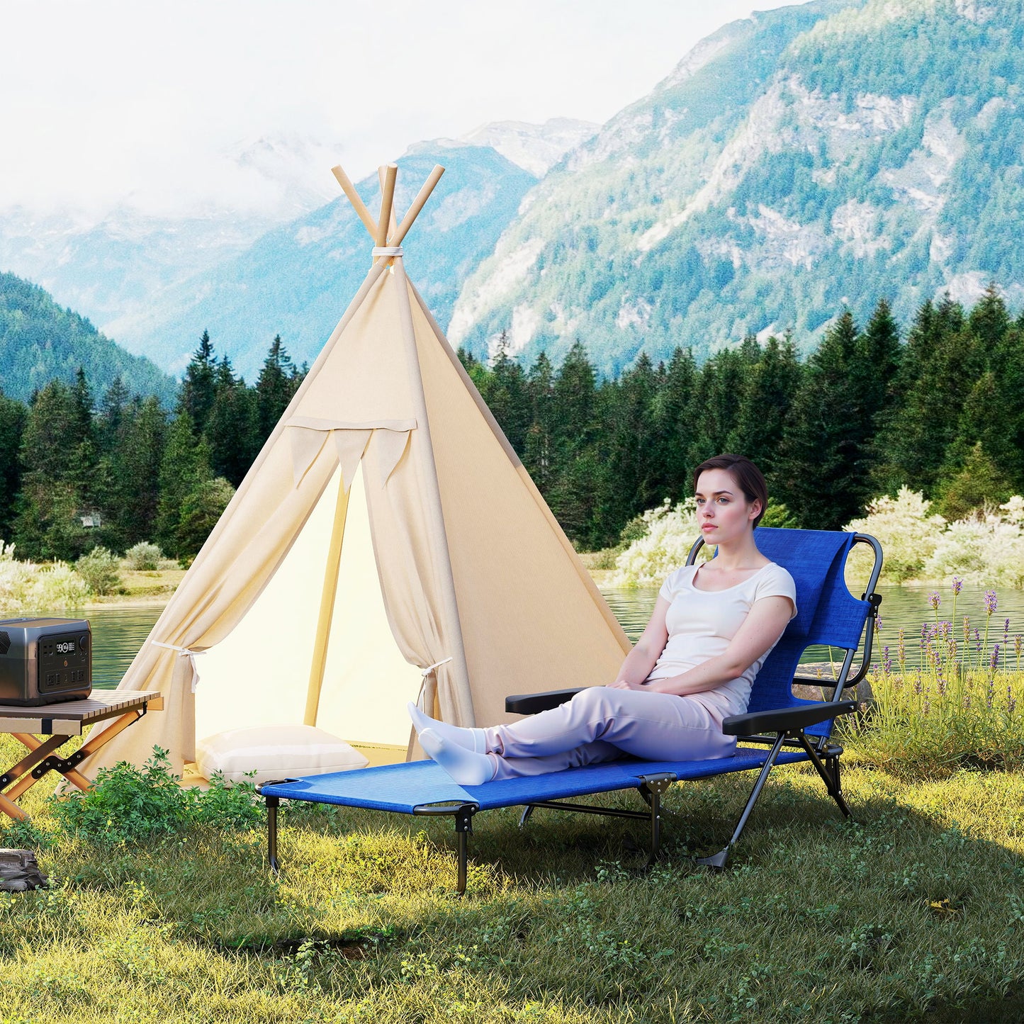 Outsunny Sonnenliege Gartenliegen Relaxliege, klappbar, wetterbeständig, 194 cm x 72 cm x 31 cm, Schwarz + Dunkelblau