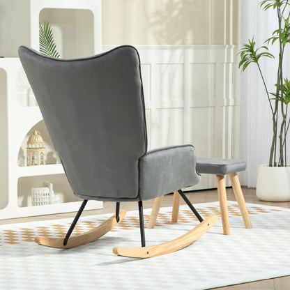 HOMCOM Akzentsessel mit Hocker, gepolstert, hohe Rückenlehne, Samtoptik, bis 150 kg, Dunkelgrau