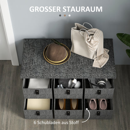 HOMCOM Gepolsterte Schuhbank, 6 Schuhfächer, MDF-Rahmen, Leinenoptik, Grau