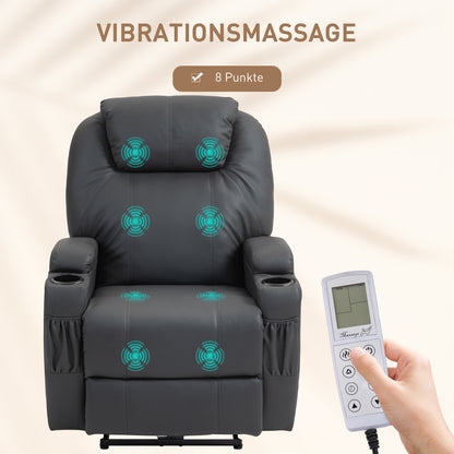 HOMCOM Massagesessel, elektrisch verstellbar, 8 Vibrationspunkte, Becherhalter, Kunstleder, Dunkelgrau