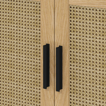 kleankin Badezimmerunterschrank, im Boho-Design, Badezimmerschrank, Rattan-Elemente, mit U-Ausschnitt, Eiche