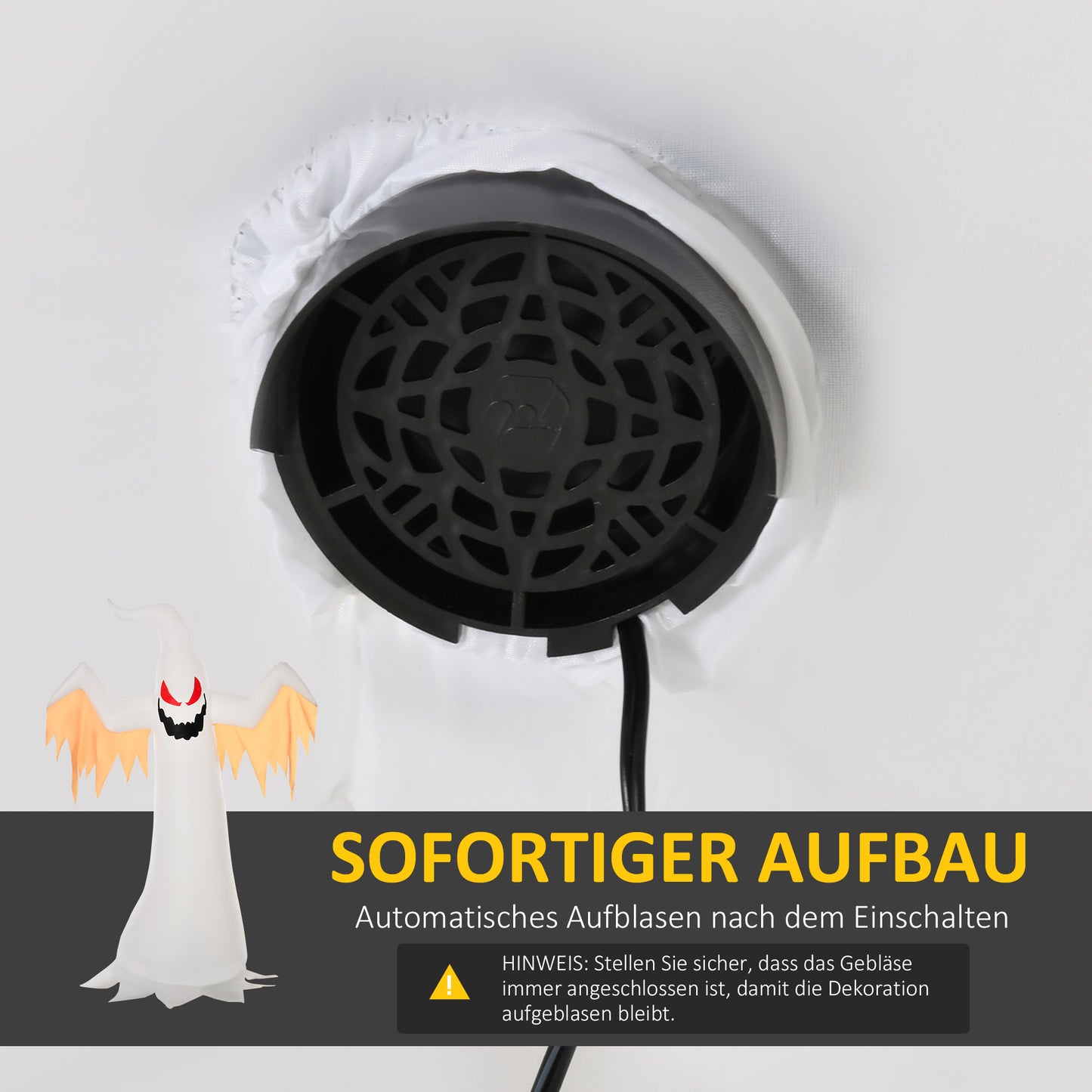 HOMCOM Halloween aufblasbares Gespenst 2,4 m Dekoration mit LEDs IP44 Selbstaufblasender Polyester Weiß + Rot 150 x 80 x 240 cm