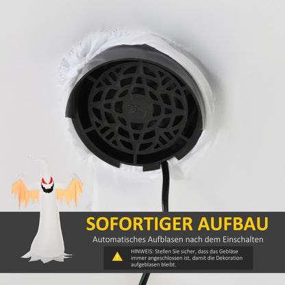 HOMCOM Halloween aufblasbares Gespenst 2,4 m Dekoration mit LEDs IP44 Selbstaufblasender Polyester Weiß + Rot 150 x 80 x 240 cm