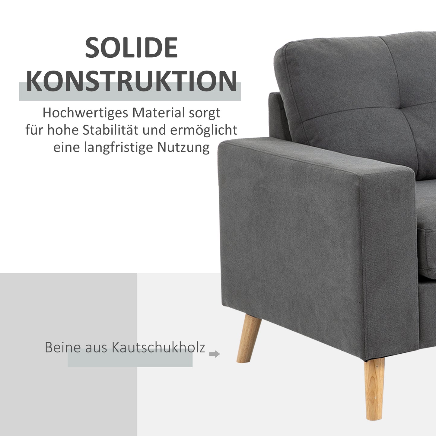 HOMCOM Ecksofa im Skandidesign, mit Knopfheftung, Massivholz, Leinenoptik, Grau