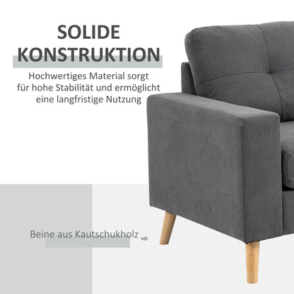 HOMCOM Ecksofa im Skandidesign, mit Knopfheftung, Massivholz, Leinenoptik, Grau