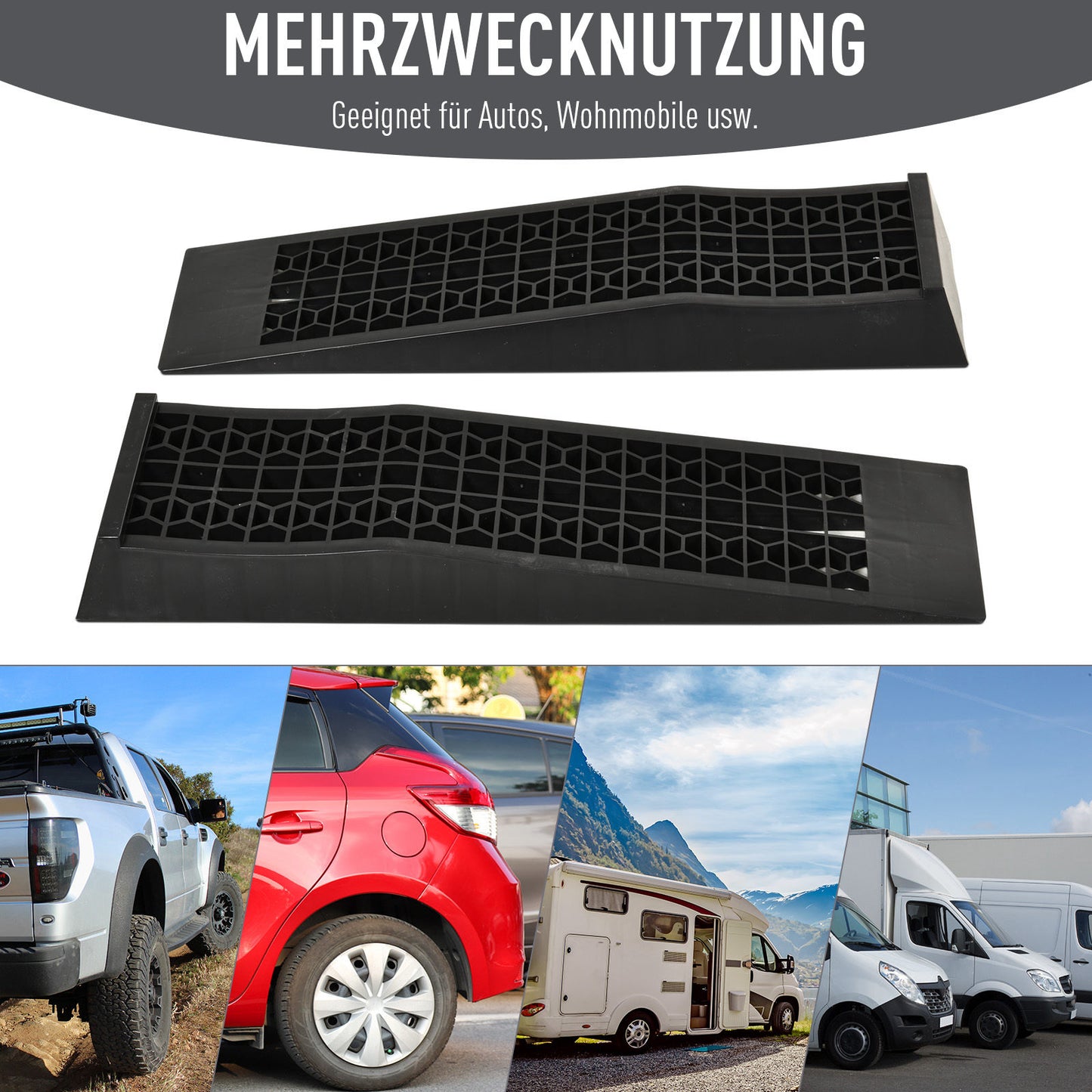HOMCOM 2-teiliges Auffahrrampen-Set, Schwellenrampe, Bordsteinrampe, Gummirampen, 3 Tonnen Tragkraft, Kunststoff, Schwarz