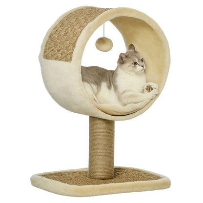 PawHut Katzenkratzbaum Klein Katzenbaum für eine einzelne Katze Katzen-Spiel-Stamm Katzenspielzeug Kletterbaum Jute Khaki+Hellbraun 40 x 30 x 56 cm