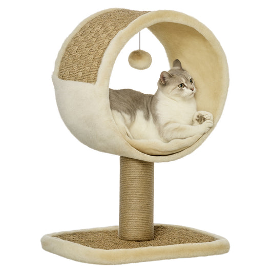 PawHut Katzenkratzbaum Klein Katzenbaum für eine einzelne Katze Katzen-Spiel-Stamm Katzenspielzeug Kletterbaum Jute Khaki+Hellbraun 40 x 30 x 56 cm