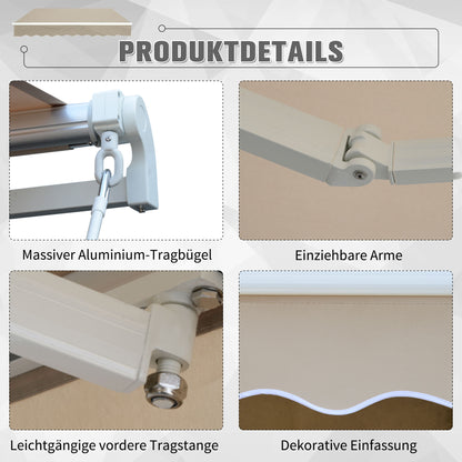 Outsunny Gelenkarmmarkise Verstellbare Klemmmarkise Terrassenmarkise 3,95 x 3m Sonnenschutz mit Kurbel, Balkonmarkise, Beige