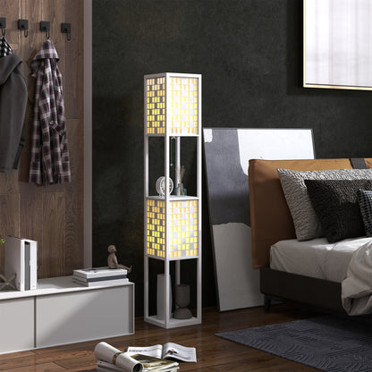 HOMCOM Stehlampe, Gittermuster, 2-Ebenen-Regale, für verschiedene Glühbirnen, Weiß