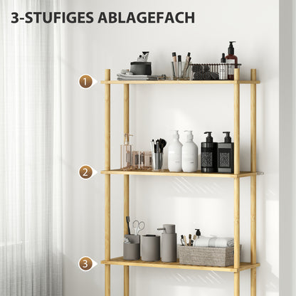 HOMCOM Toilettenregal 3 Ebenen Badezimmerregal, platzsparend Naturholz 69 x 25,5 x 181 cm