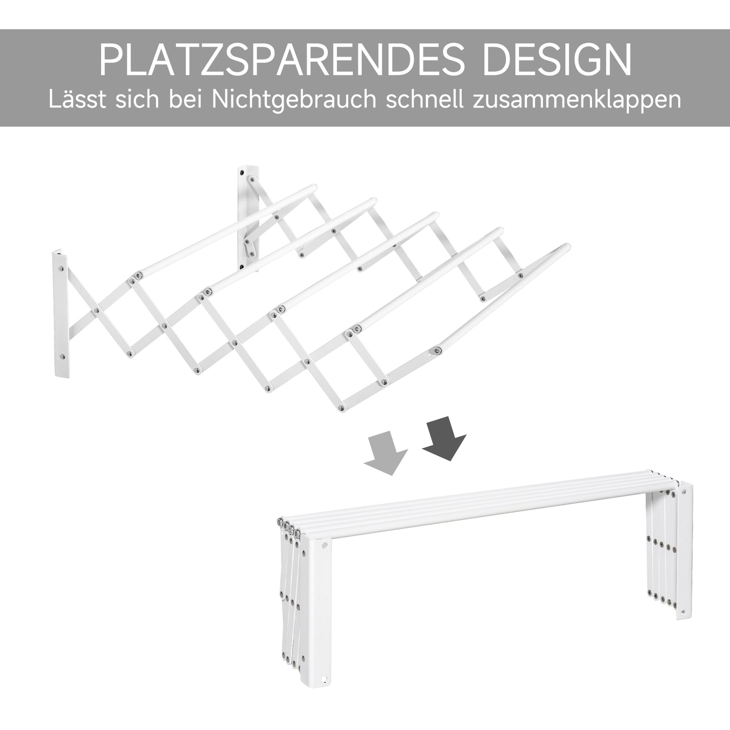 HOMCOM Wäscheständer für Wandmontage ausziehbar klappbar platzsparender Wäschetrockner, Wandwäschetrockner für Innen und Außen, Weiß, 63,5 x 60 x 20 cm