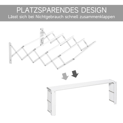 HOMCOM Wäscheständer für Wandmontage ausziehbar klappbar platzsparender Wäschetrockner, Wandwäschetrockner für Innen und Außen, Weiß, 63,5 x 60 x 20 cm