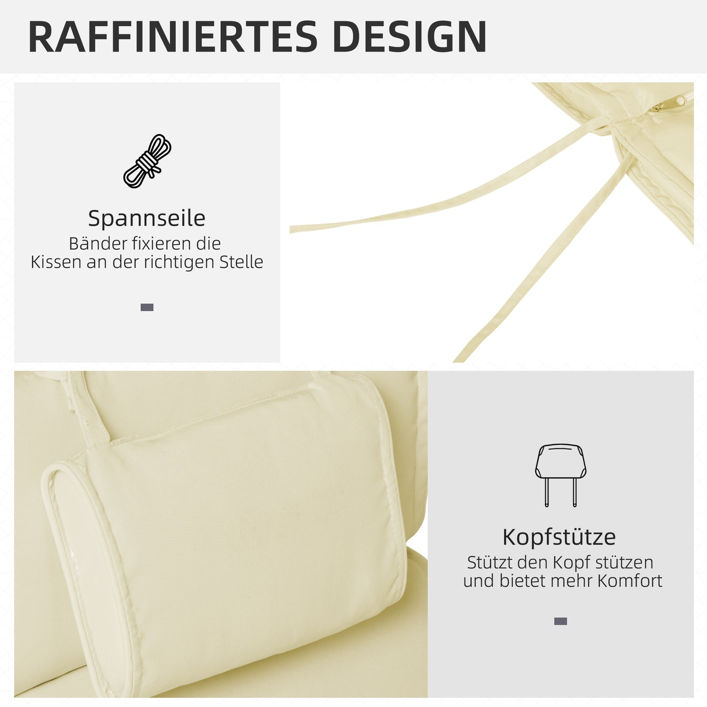 Outsunny Liegenauflage Liegenpolster Gartenliege mit Kopfkissen abnehmbar Bezug Cremeweiß 198 x 53 x 5 cm NUR Kissen