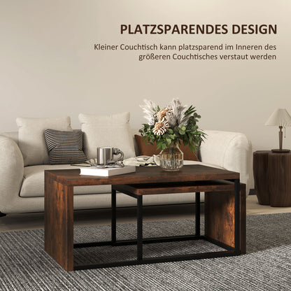HOMCOM 2er-Set Couchtisch, Sofatisch, Beistelltisch, MDF, Metall, 90 x 48 x 42 cm/59 x 42 x 36 cm, Schwarz+Braun