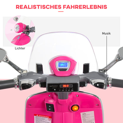 HOMCOM Elektro-Motorrad für Kinder mit MP3-Musik, Scheinwerfern, 3-6 Jahre, Kunstleder, Metall, 108 x 49 x 75 cm, Rosa