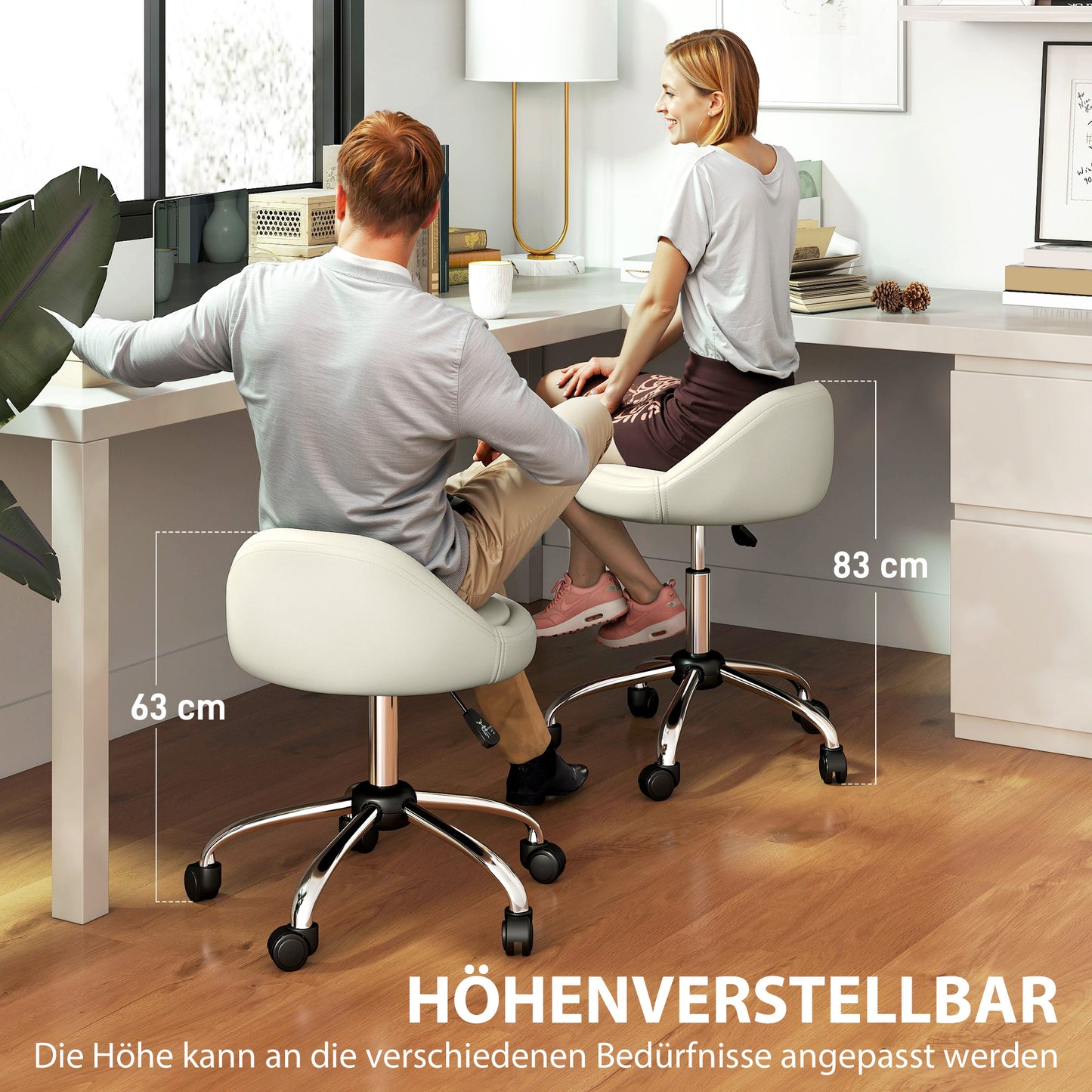 HOMCOM Arbeitshocker Drehhocker Rollhocker, höhenverstellbar, drehbare Sitzfläche, 50cm x 50 cm x 83 cm, Weiß