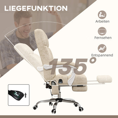 Vinsetto Bürostuhl mit Massage- & Wärmefunktion, Fußstütze, verstellbar, bis 120kg, Beige