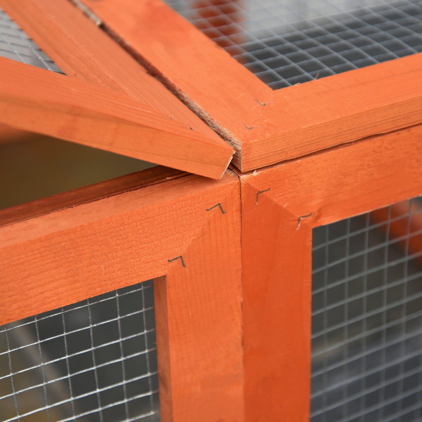 Pawhut Freilaufgehege für Kleintiere Aufklappbares Dach Tannenholz Orange