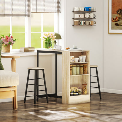 HOMCOM 3-teiliges Bartisch-Set, 1 Tresen, 2 Stühle, mit Stauraum und Fußstützen, platzsparend, Hellbraun+Schwarz