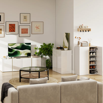 HOMCOM TV-Kommode für 65-Zoll-Fernseher, Fernseh-Schrank mit Soft-Close-Türen, anpassbare Regale, Kabellöcher, für Wohnzimmer, Weiß