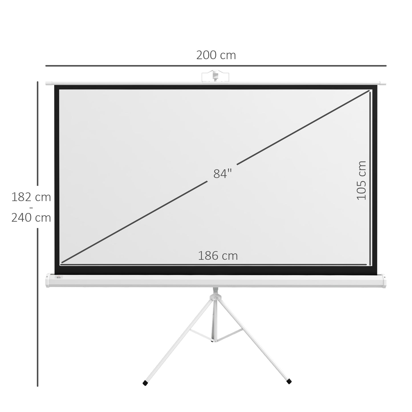 HOMCOM Beamer Leinwand mit Stativ 186 x 105 cm 84 Zoll 16:9 HD 4K Rollo-Leinwand