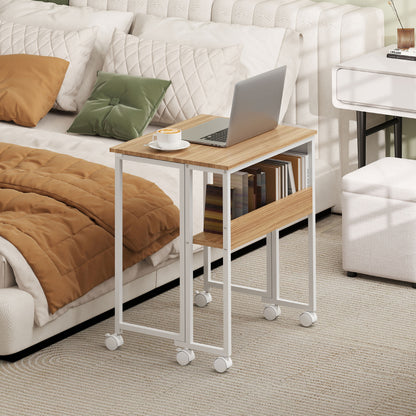 HOMCOM Faltbarer Schreibtisch, zum Beistelltisch umwandelbar, offenes Regal, Natur