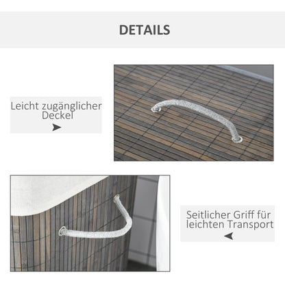 HOMCOM 100L Wäschekorb mit 3 Griffen, mit waschbarem Wäschesack, Bambus, Polyester, Baumwolle, Metall, 52 x 32 x 63 cm, Grau