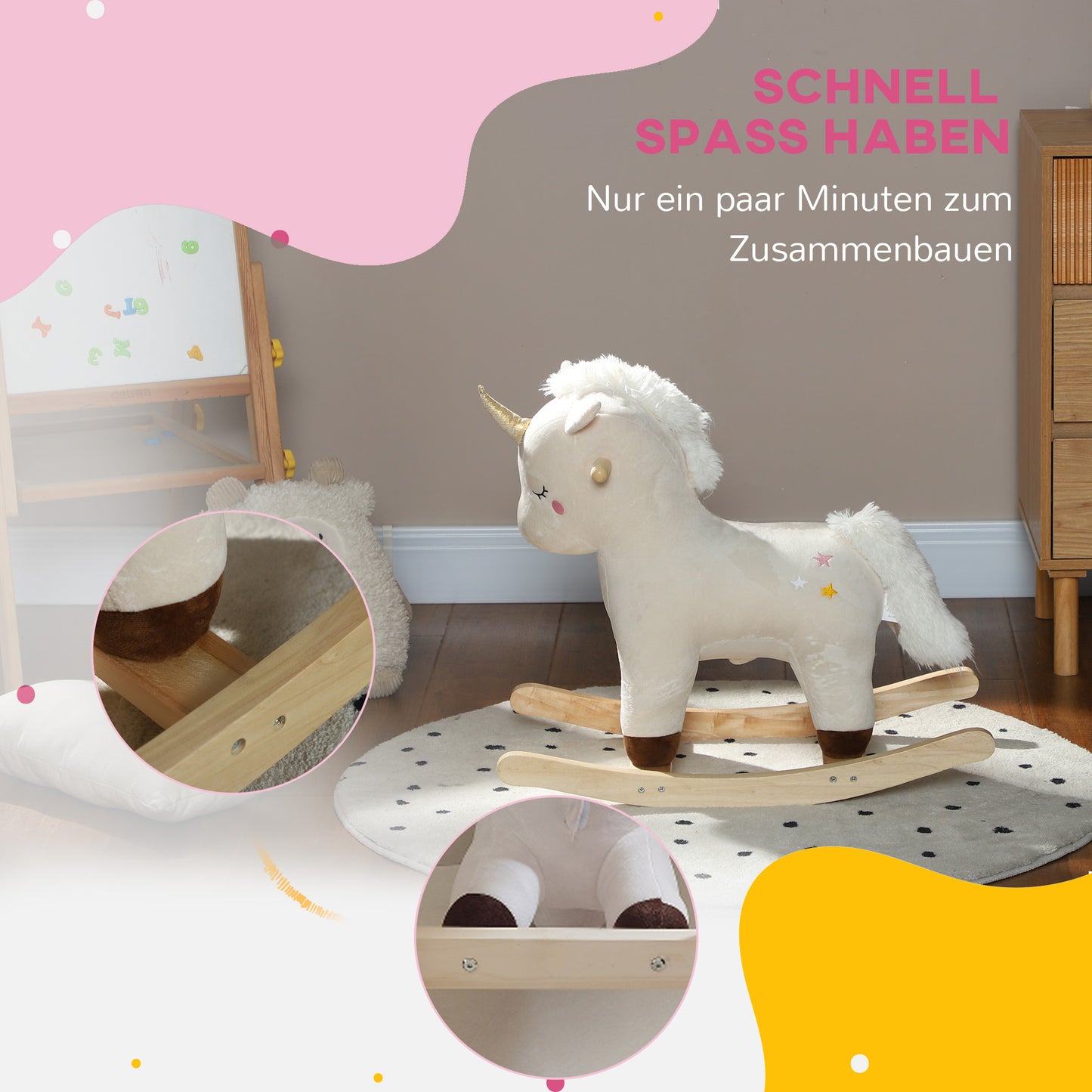 AIYAPLAY Schaukelpferd im Einhorn-Design, mit Soundeffekten, weicher Sitz, für Kinder im Alter von 2-4 Jahren, Weiß