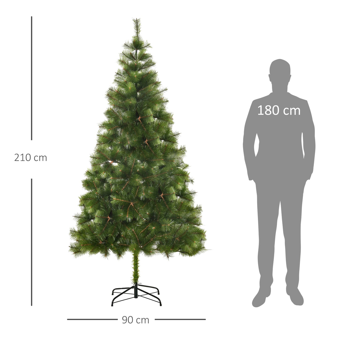 HOMCOM Künstlicher Weihnachtsbaum 210 cm künstlich Tannenbaum mit 505 Spitzen Christbaum Weihnachtsdeko inkl. Metallständer für drinnen