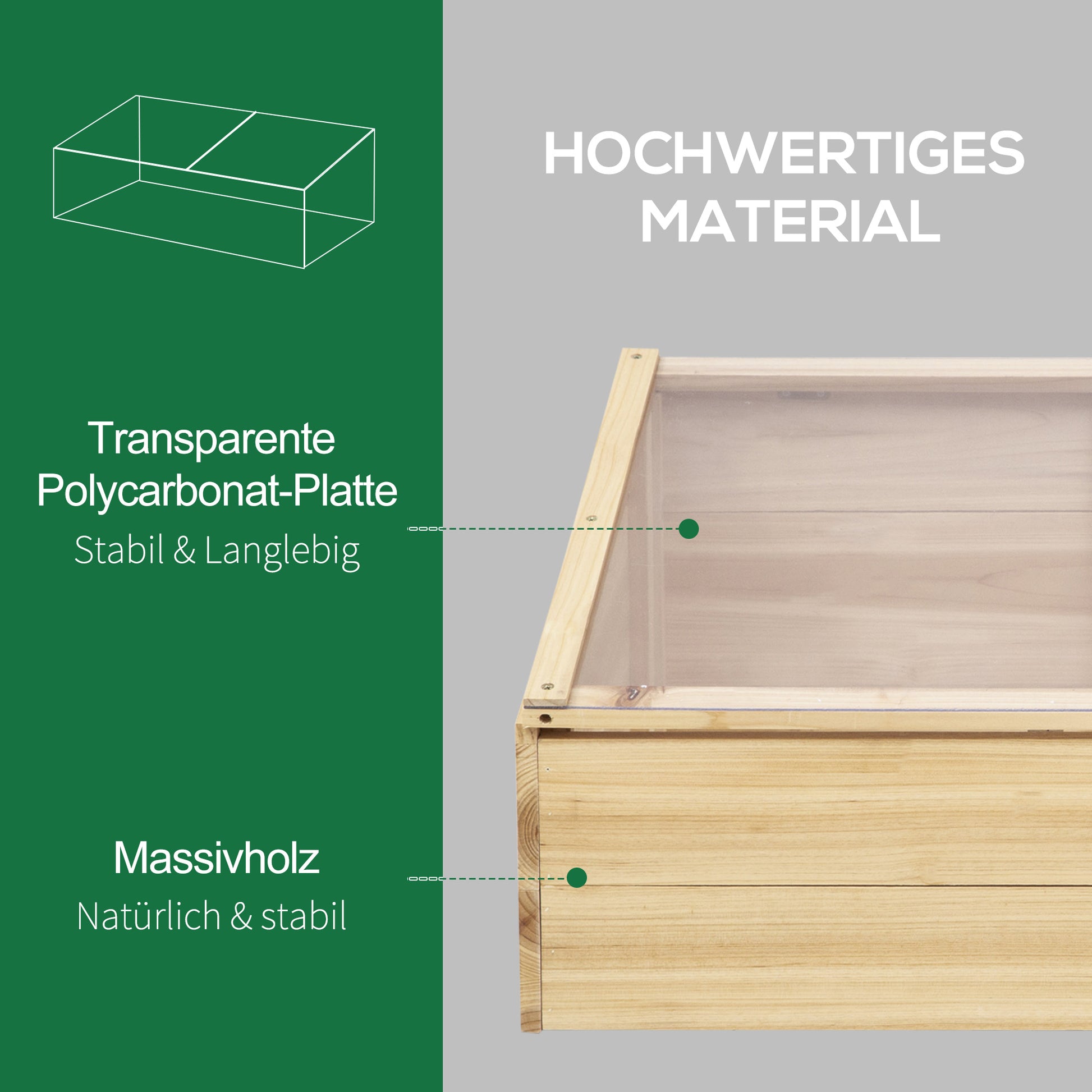 Outsunny Gewächshaus Holz Frühbeet Frühbeetkasten Treibhaus Garten & Pflanzkasten-System für Garten Balkon, 100 x 50 x 35 cm, Natur, Tanne, PC-Platte