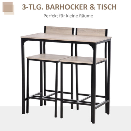 HOMCOM Bartisch Set Bartisch mit Barhocker-Set Esstisch mit 2 Stühlen mit Rückenlehne Küchentisch für Esszimmer, Küche, Natur+Schwarz