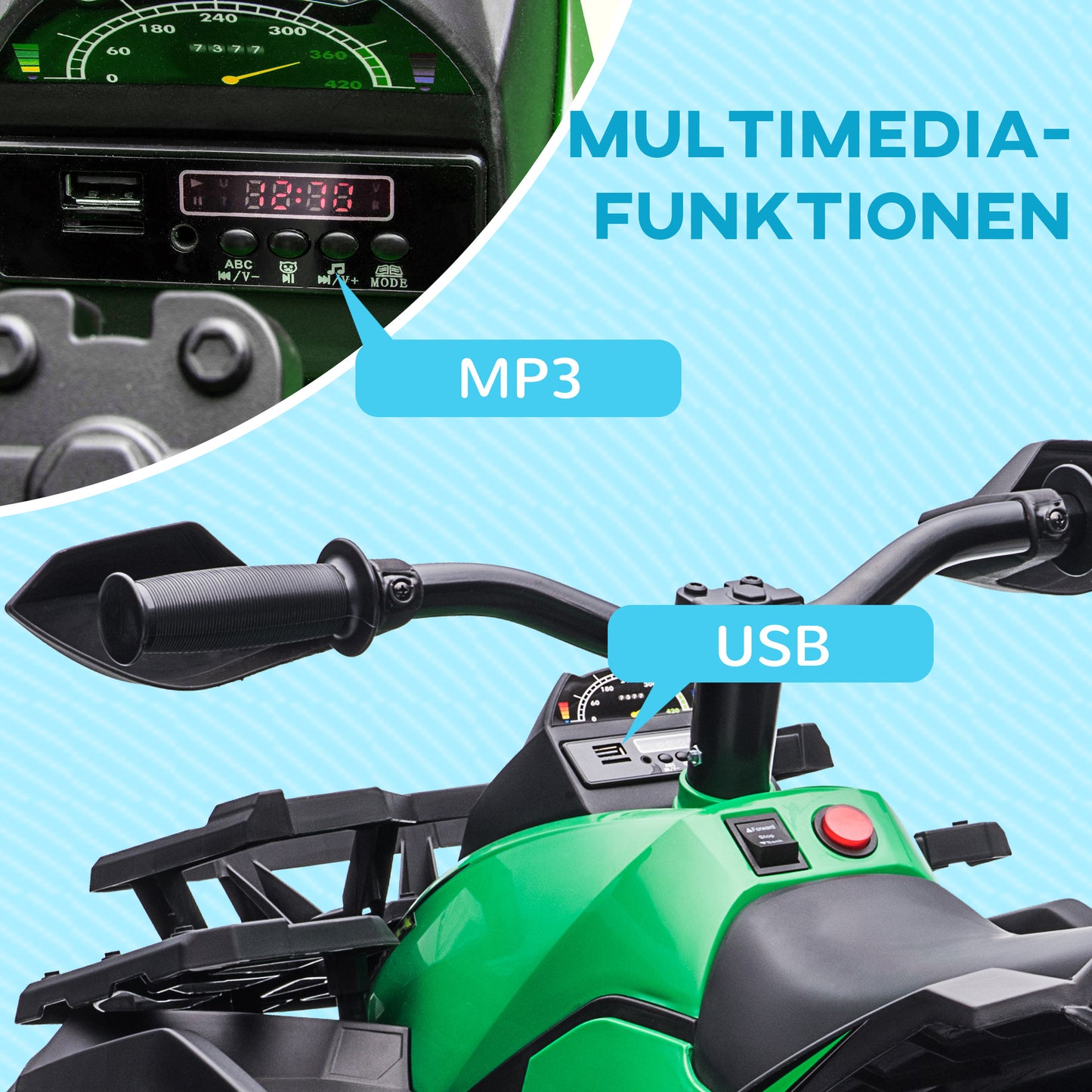HOMCOM Elektroquad für Kinder, Licht & Musikanschluss, 3-8 km/h, für 3-5 Jahre, Grün