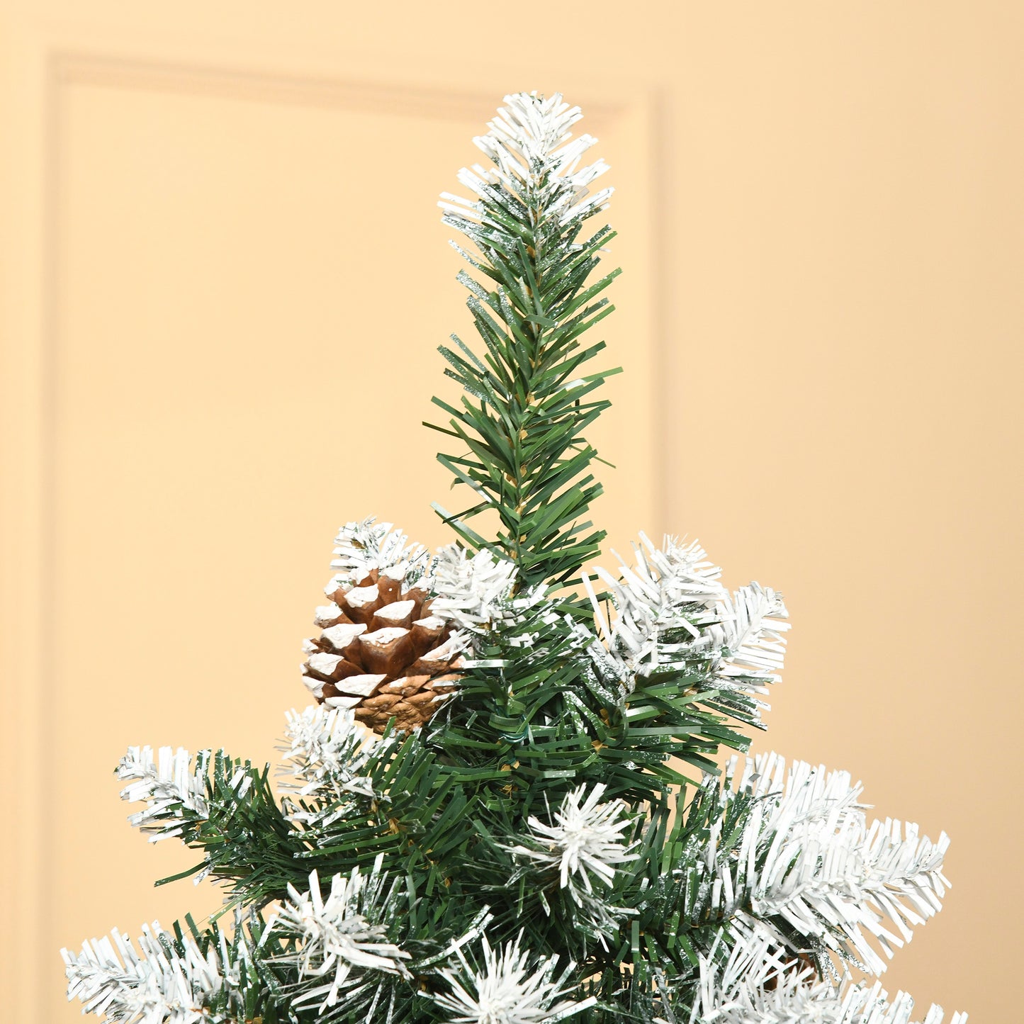 HOMCOM Künstlicher Weihnachtsbaum, 630 Zweige, 37 Zapfen, verschneite Spitzen, feuerfest, 180 cm