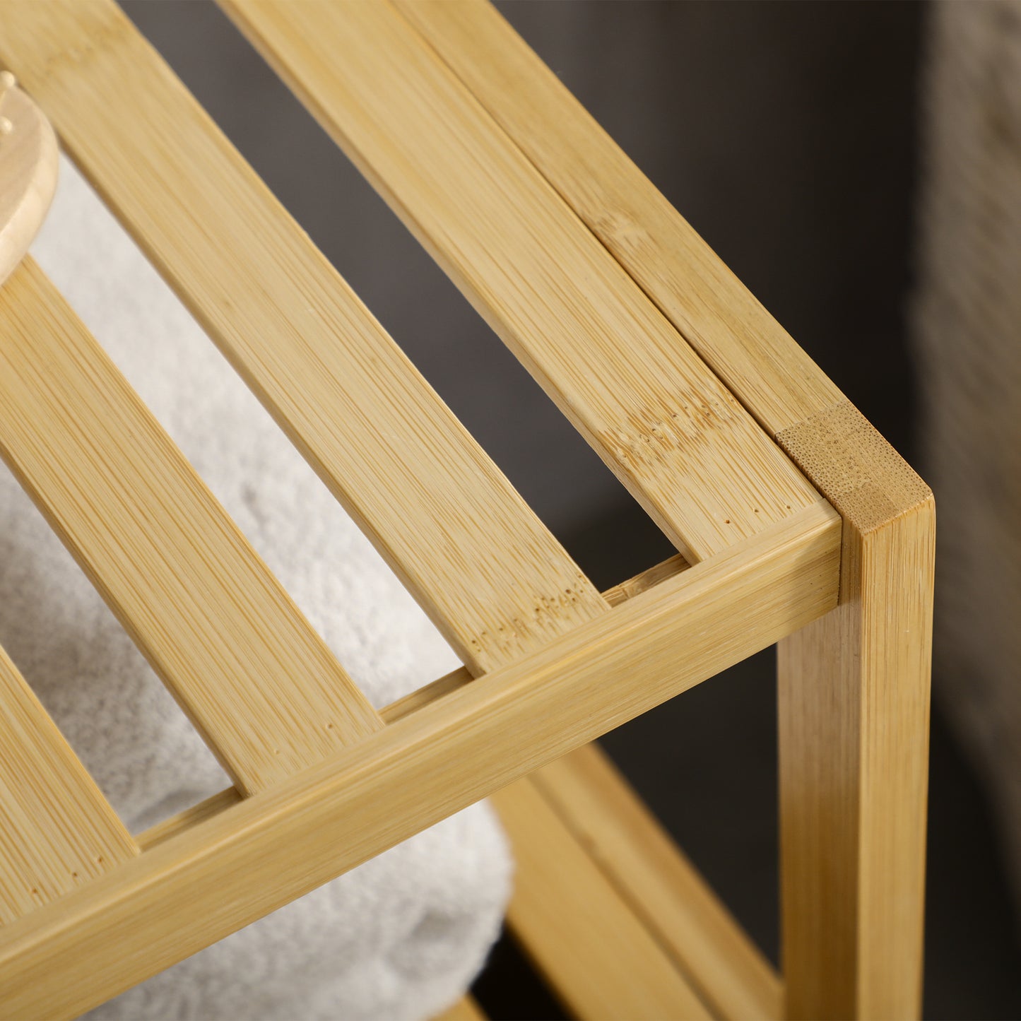 kleankin Badezimmerschrank Badregal, Bambus, 1Ablage, 1 Schrank, 33 cm x36.5 cm x67 cm, Natur